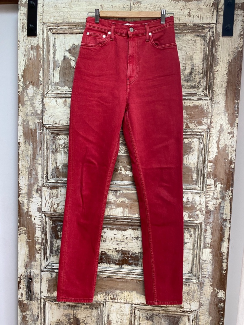 Helmut Lang Unisex High-Rise Red Skinny Jeans, Women’s 27/Men’s 28